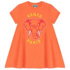 Girls Orange Elephant Logo Dress, 2, hi-res