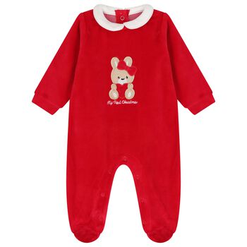 Baby Girls Red Christmas Bunny Babygrow