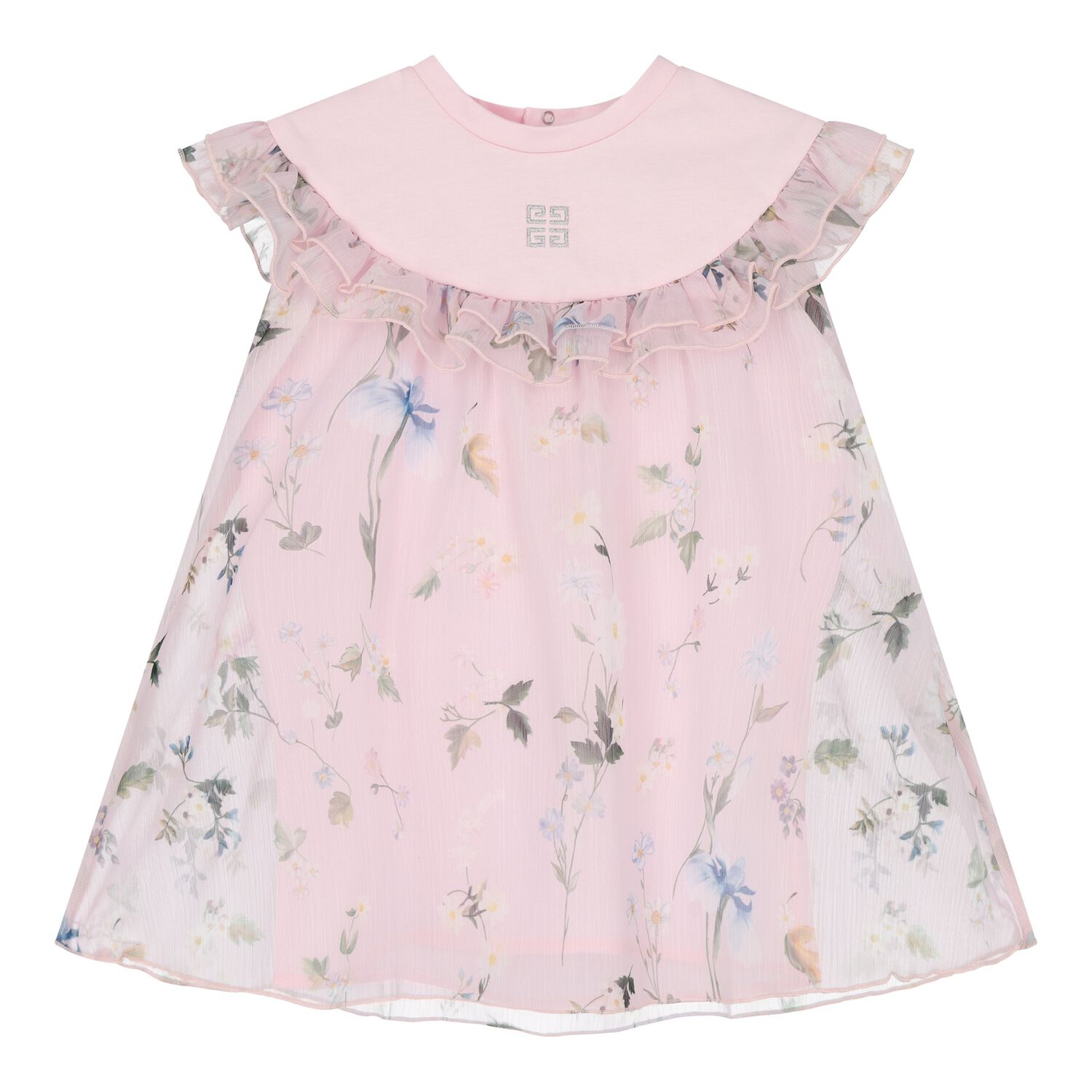 Baby Girls Pink Logo Floral Chiffon Dress, 1, hi-res