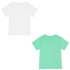 Boys Green & White Printed T-Shirts, 1, hi-res