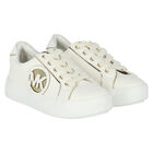 Girls White & Gold Logo Trainers, 1, hi-res