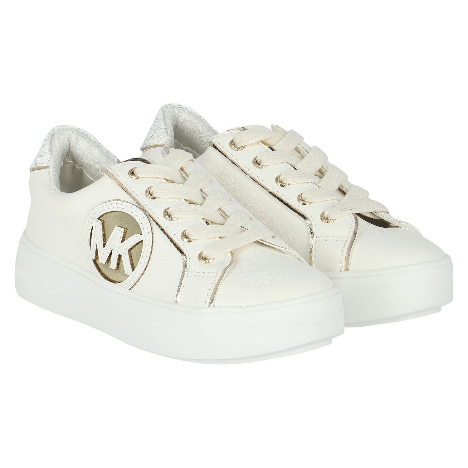 Girls White & Gold Logo Trainers, 1, hi-res