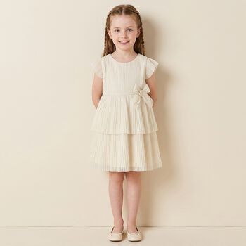 Younger Girls Ivory Pleated Tulle Dress