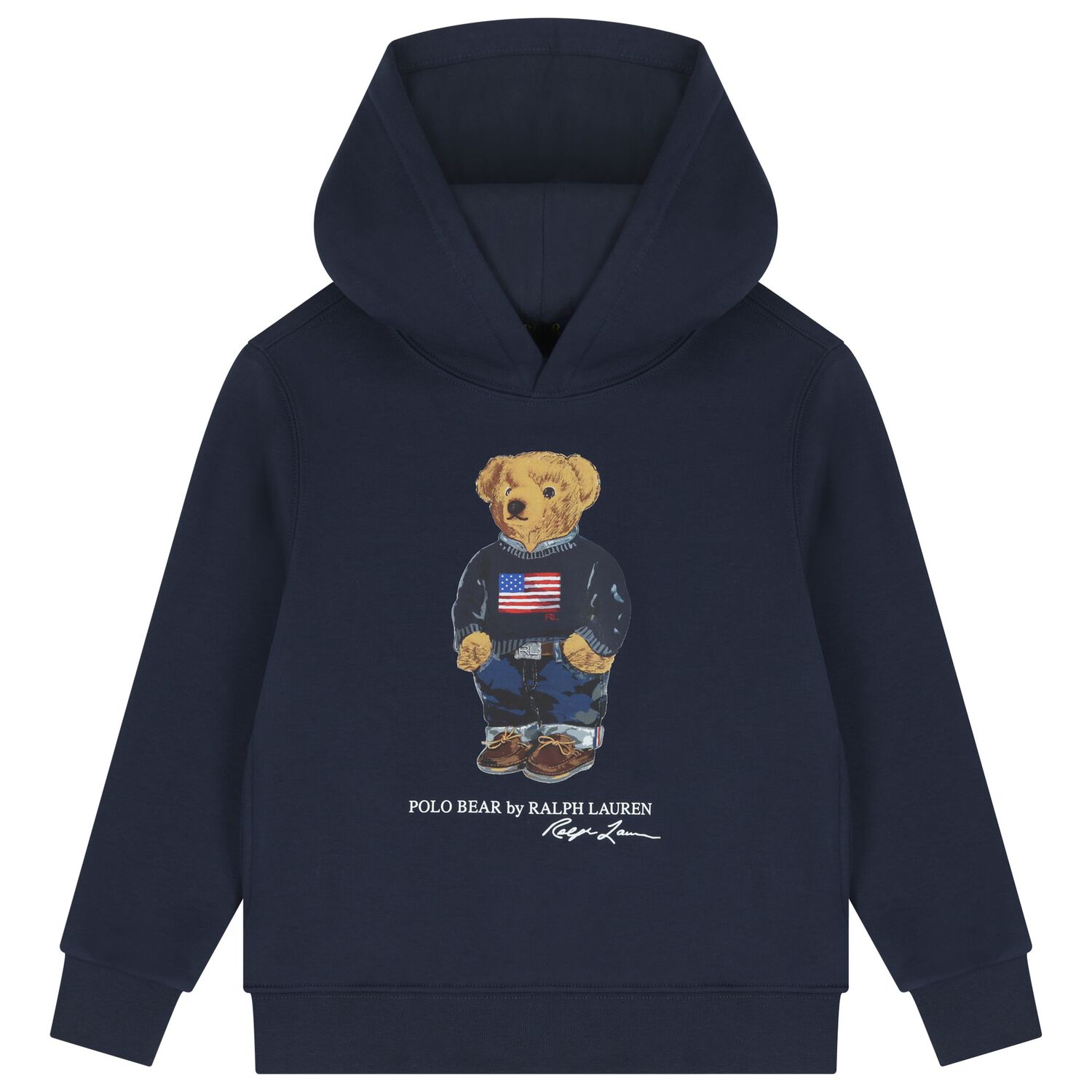 Boys Navy Blue Polo Bear Hooded Top, 1, hi-res