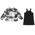 Girls White & Black Graffiti Logo Dress Set, 1, hi-res