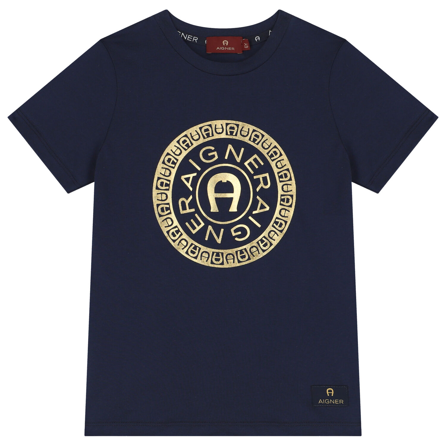Boys Navy Blue & Gold Logo T-Shirt, 3, hi-res