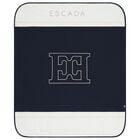 Baby Boys White & Navy Blue Logo Blanket, 1, hi-res