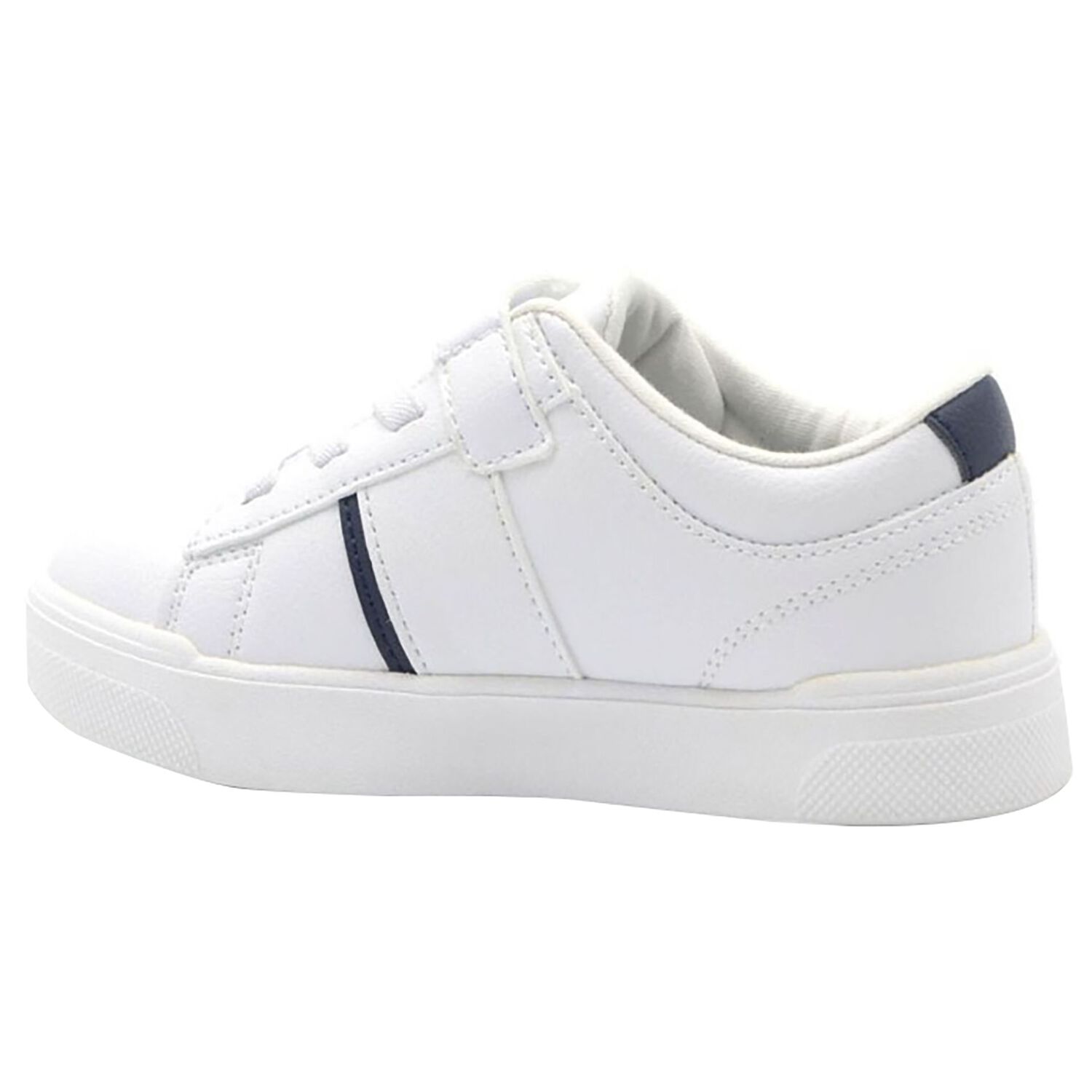 Boys White & Navy Blue Logo Trainers , 1, hi-res