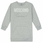 Girls Grey Crystal Logo Dress, 1, hi-res