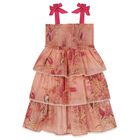 Girls Pink Floral & Bird Tiered Dress, 1, hi-res