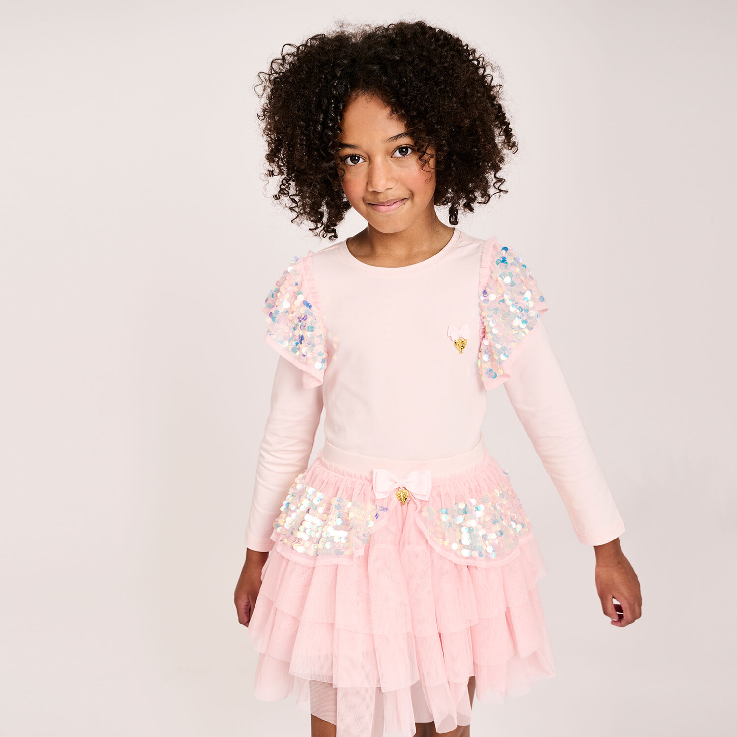 Girls Pink Sequin Tulle Skirt, 2, hi-res image number null