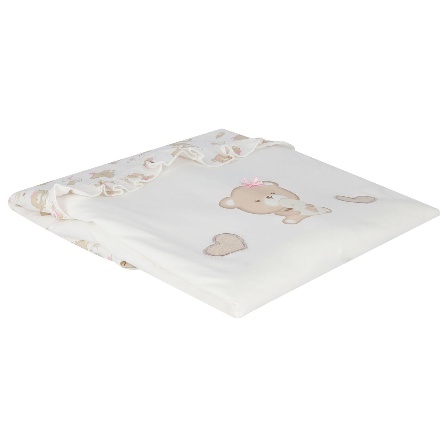 Baby Girls Ivory Teddy Bear Blanket, 1, hi-res