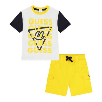 Baby Boys White & Yellow Logo Shorts Set