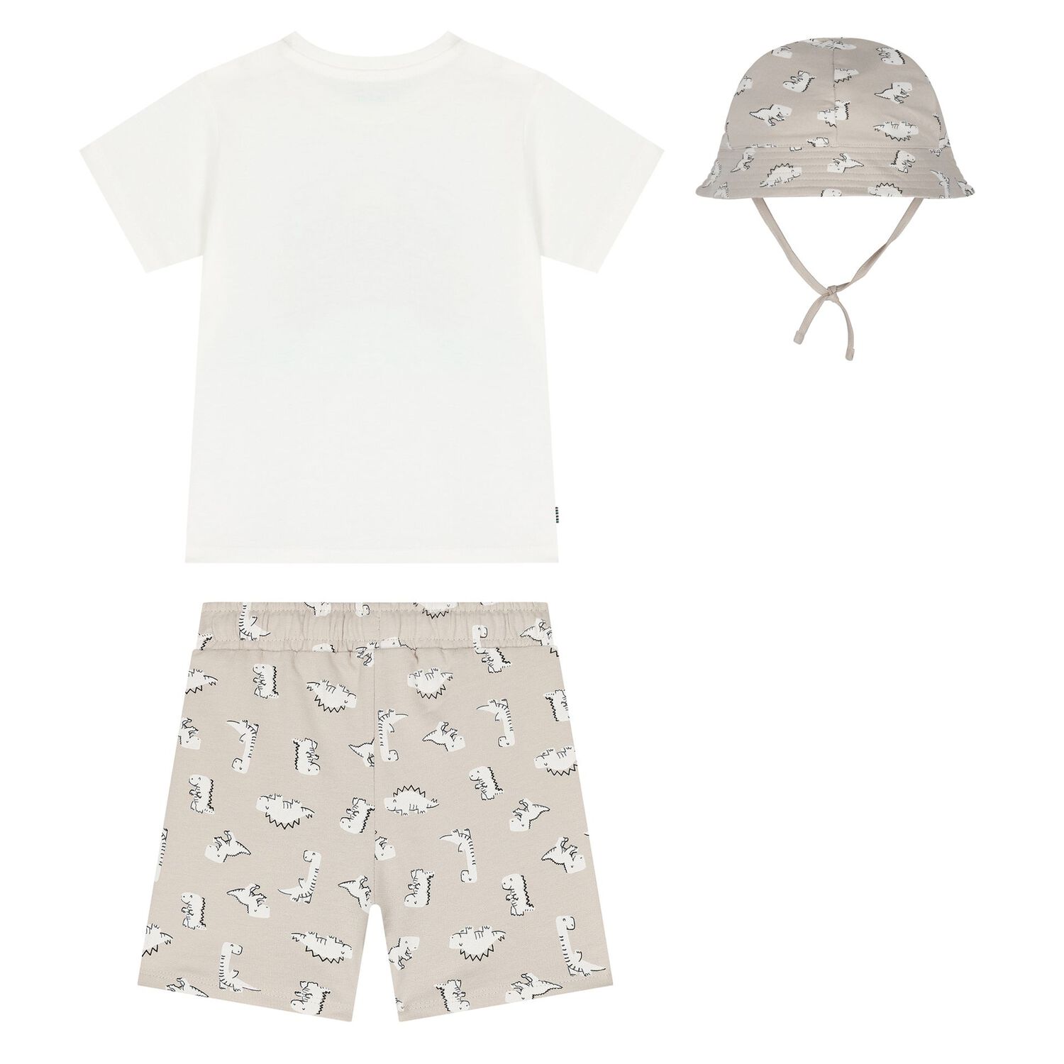 Younger Boys Beige & White Dinosaur Shorts Set, 2, hi-res