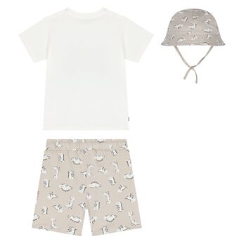 Younger Boys Beige & White Dinosaur Shorts Set