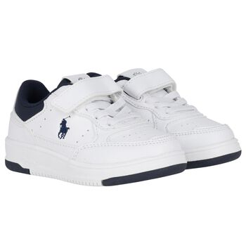 Boys White & Navy Blue Logo Trainers