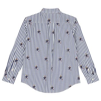 Boys White & Blue Polo Bear Striped Shirt