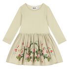 Younger Girls Beige Floral Dress, 1, hi-res