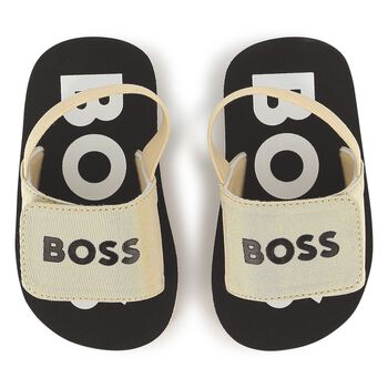 Boys Beige & Black Logo Sandals
