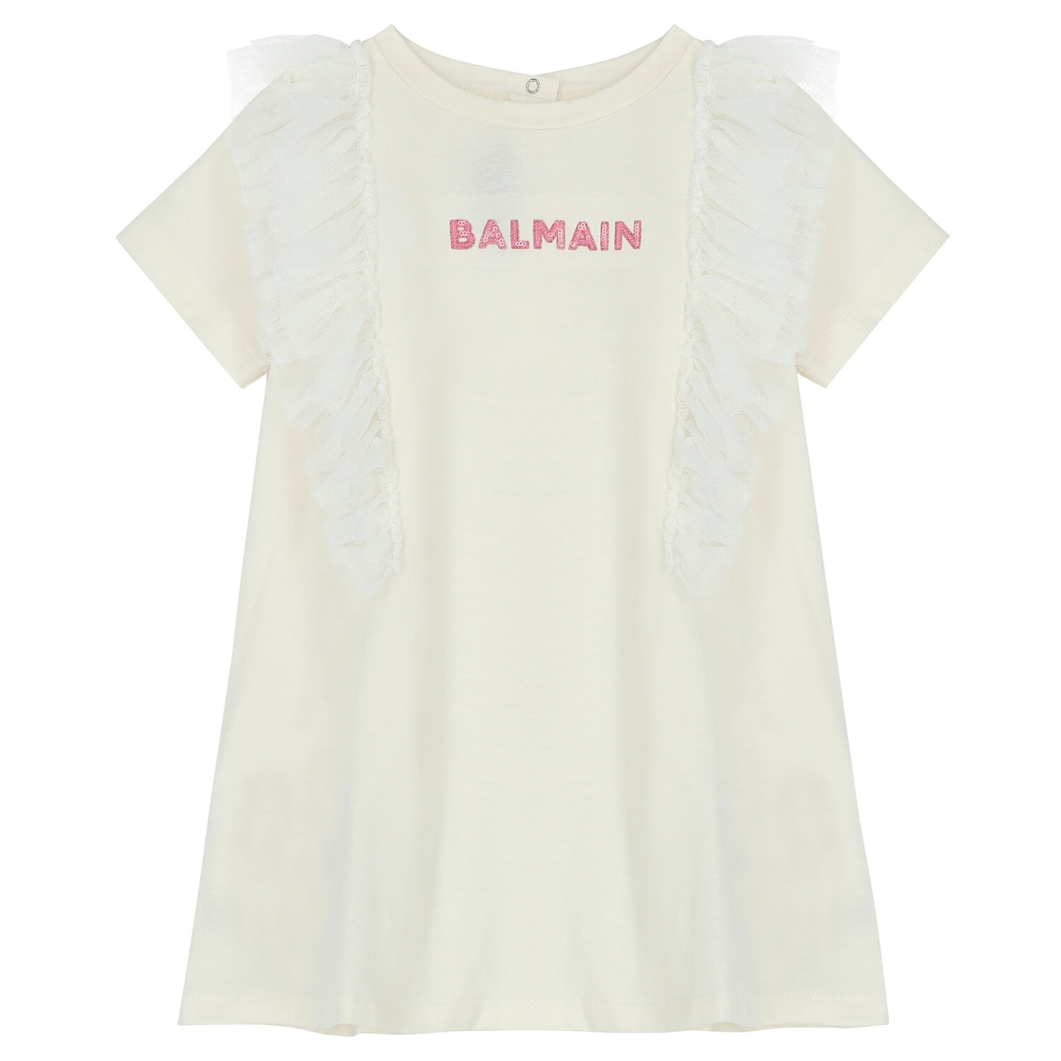 Younger Girls Ivory Logo Ruffled Dress, 1, hi-res