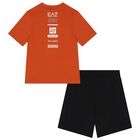 Boys Orange & Black Logo Shorts Set, 2, hi-res