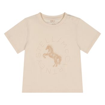 Younger Girls Beige Horse Logo T-Shirt