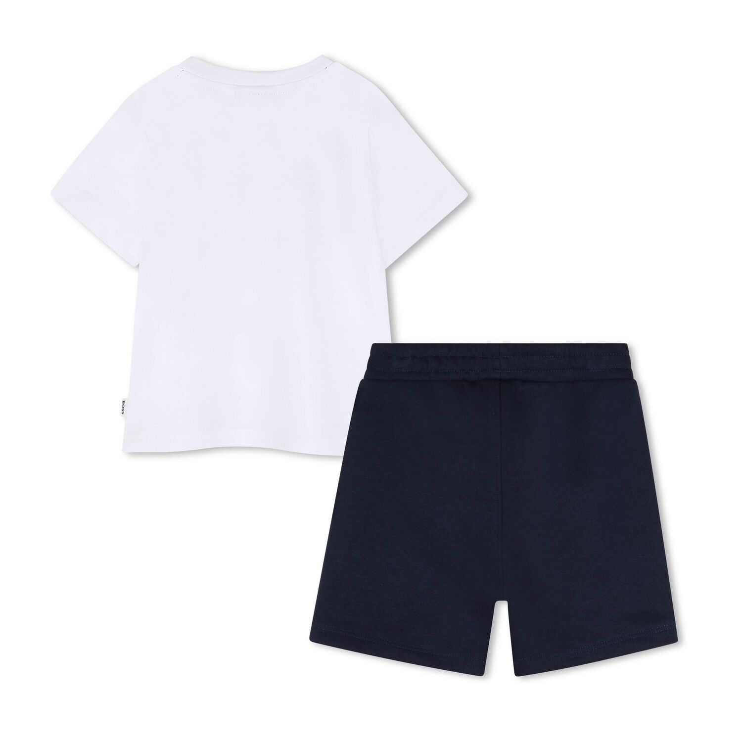 Younger Boys Mini Me Navy Blue & White Logo Shorts Set, 1, hi-res