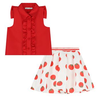 Girls Red & White Skirt Set