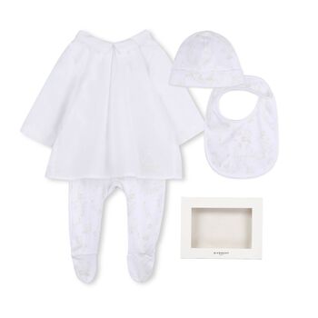 White & Beige Toile de Jouy Babygrow Gift Set