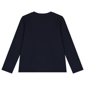 Boys Navy Blue Logo Long Sleeve Top