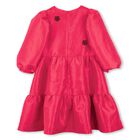 Girls Pink Flower Tiered Dress, 1, hi-res