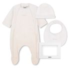Beige & White Logo Babygrow Gift Set, 1, hi-res