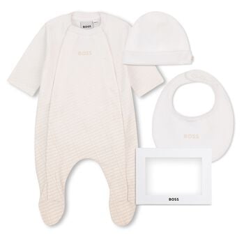 Beige & White Logo Babygrow Gift Set