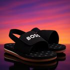 Boys Black Logo Sandals, 1, hi-res