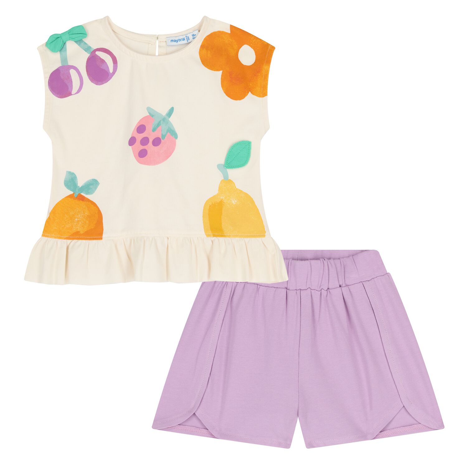 Younger Girls Ivory & Lilac Shorts Set, 1, hi-res