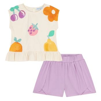 Younger Girls Ivory & Lilac Shorts Set