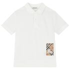 Boys White Logo Polo Shirt, 1, hi-res