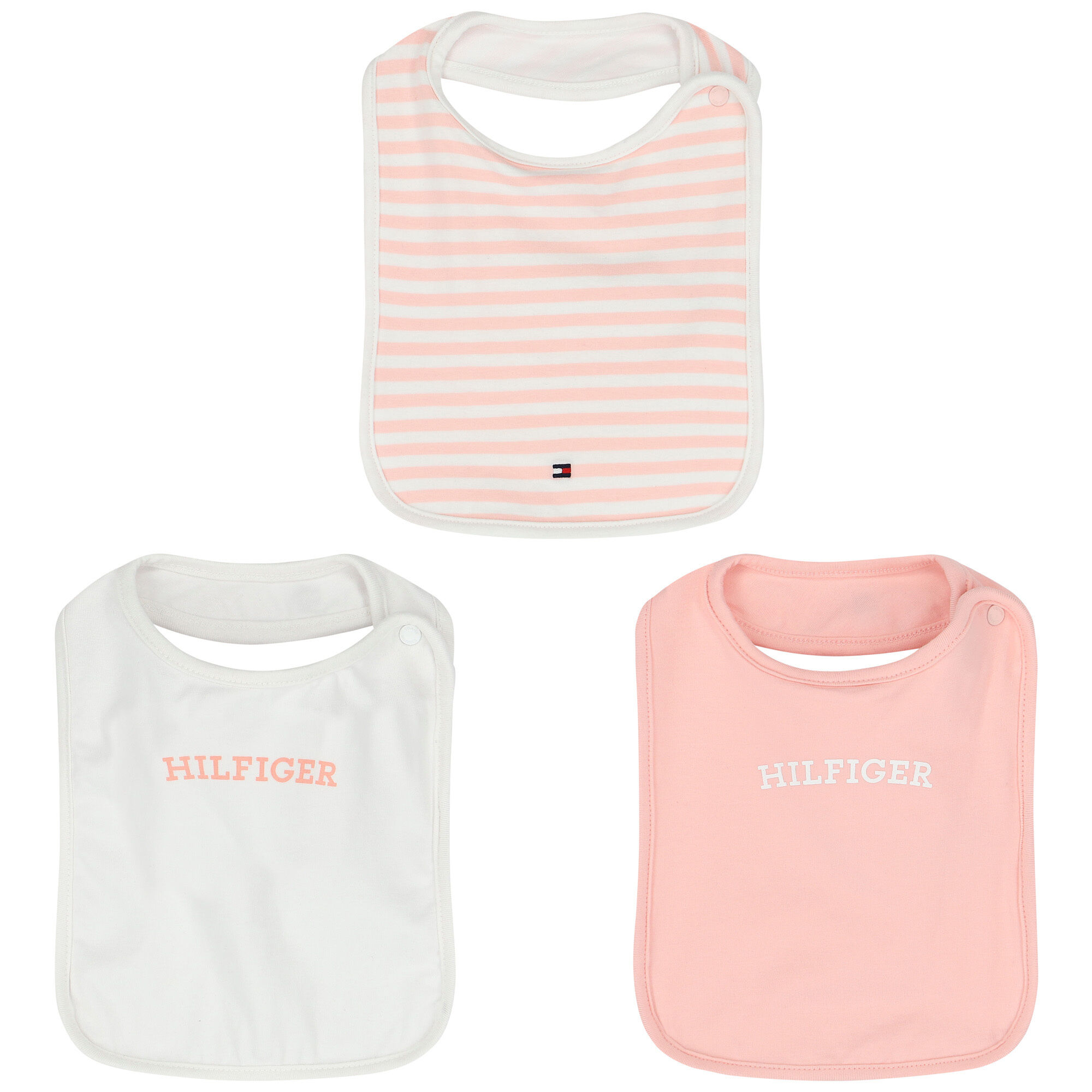 Tommy Hilfiger Baby Girls Pink White Logo Bibs 3 Pack Junior Couture UK