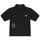 Boys Black Logo Polo Shirt, 1, hi-res