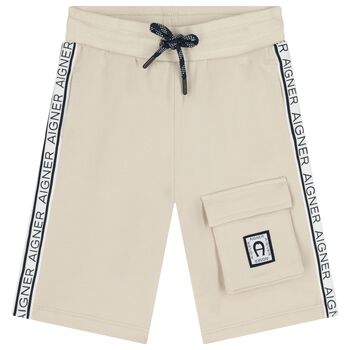 Boys Beige Logo Shorts