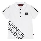 Younger Boys White Logo Polo Shirt, 1, hi-res