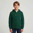 Boys Green Logo Hooded Zip Up Top, 1, hi-res