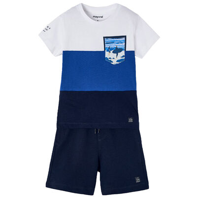 Boys White, Blue & Navy Shorts Set