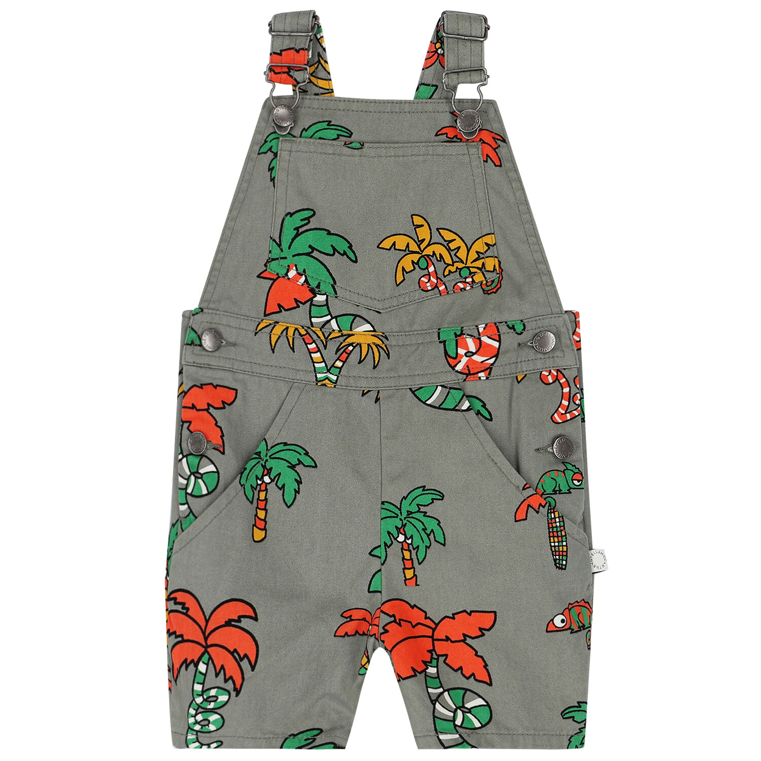 Younger Boys Khaki Chameleon & Palm Tree Dungaree, 1, hi-res