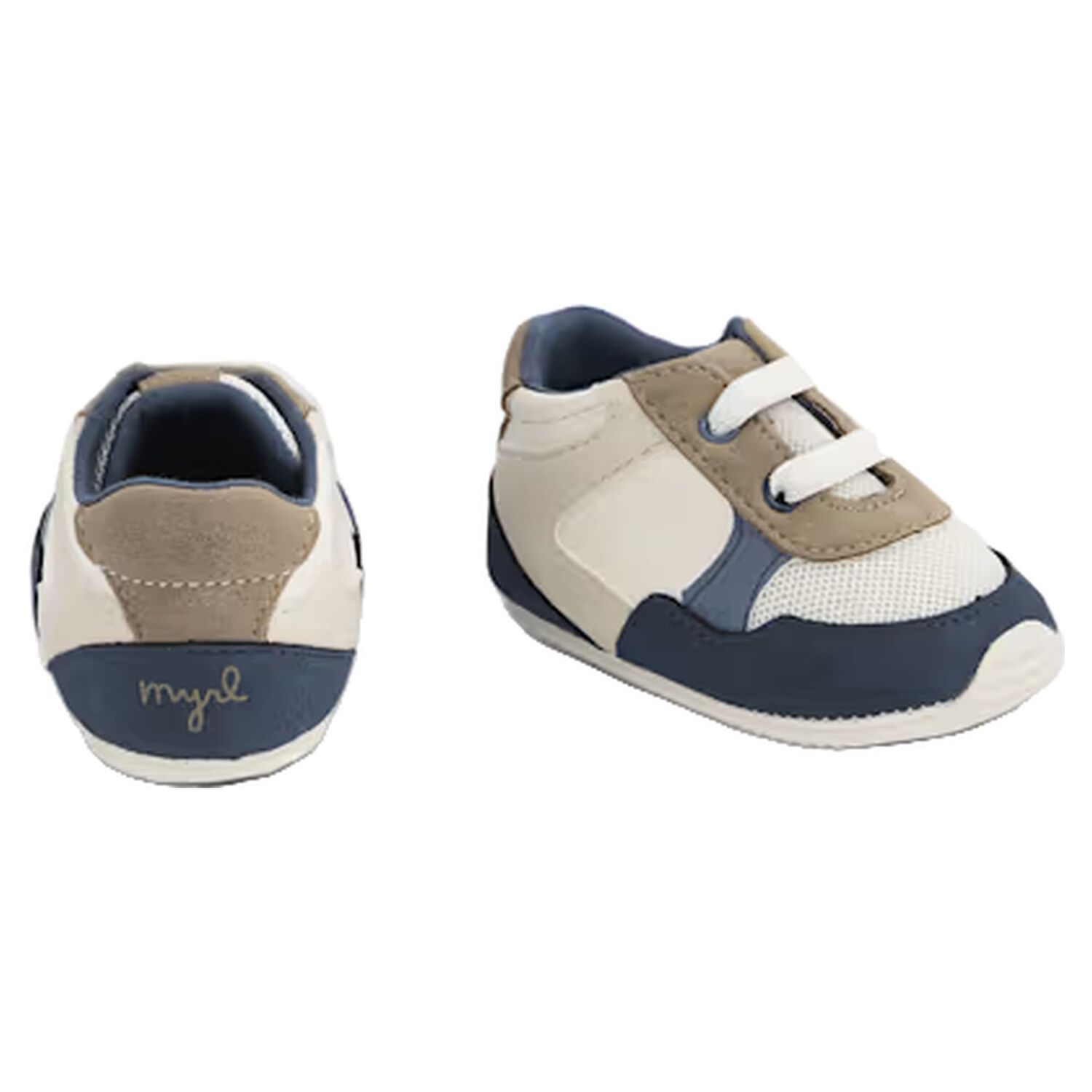 Baby Boys Ivory & Navy Blue Pre Walker Shoes, 1, hi-res