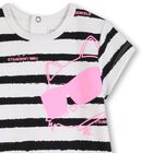 Younger Girls White & Black Striped Choupette Dress, 1, hi-res