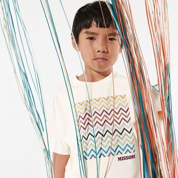 Boys Ivory Zig Zag Logo T-Shirt