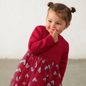 Younger Girls Red Heart Tulle Dress