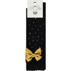 Girls Black & Gold Bow Socks, 1, hi-res