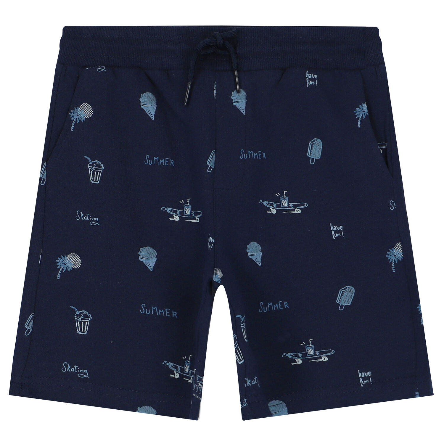 Boys Ivory & Navy Skateboard Shorts Set, 1, hi-res